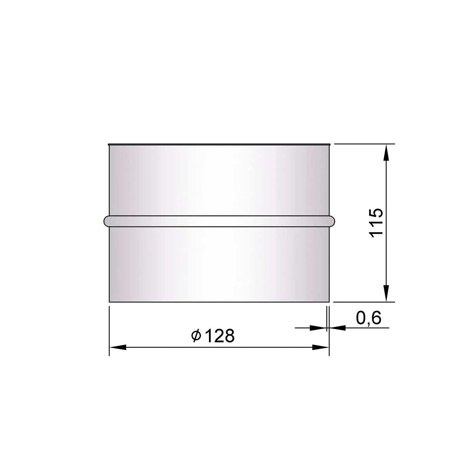 TermaTech - Murbøsning enkelt L:115mm, indv. Ø128mm