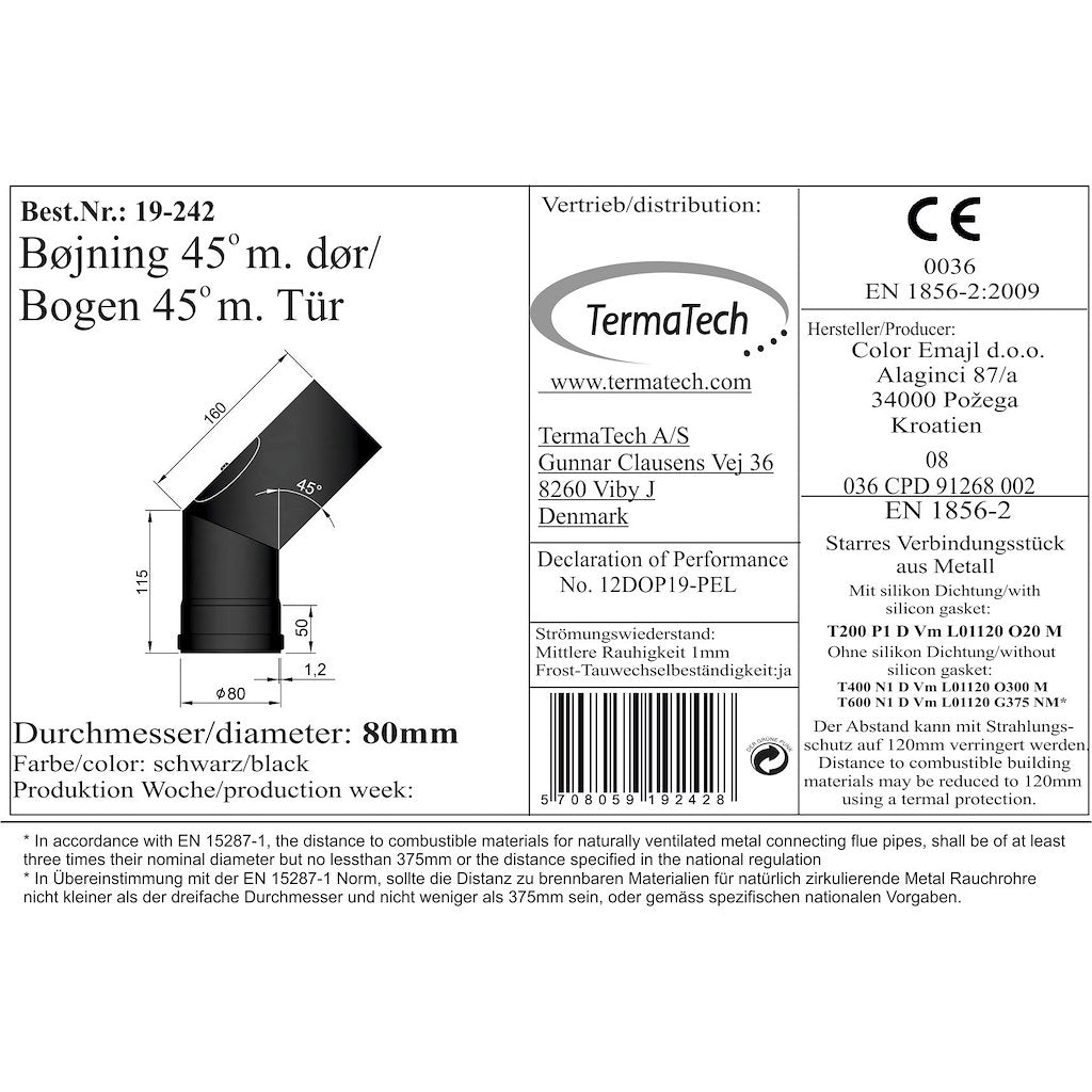 TermaTech, Böj 45° v. dörr 115x160mm