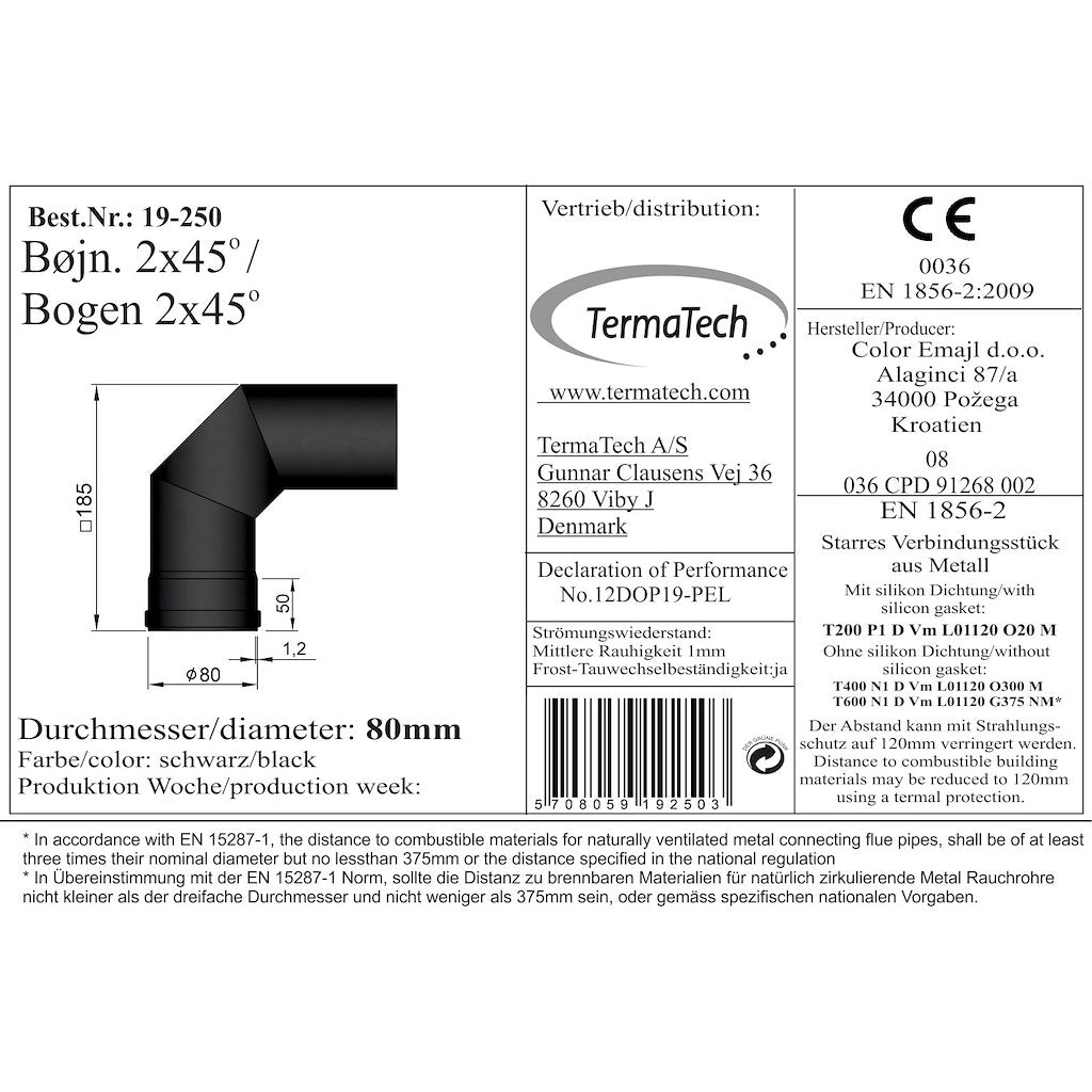 TermaTech, Bøjning 2x45° 185x185mm
