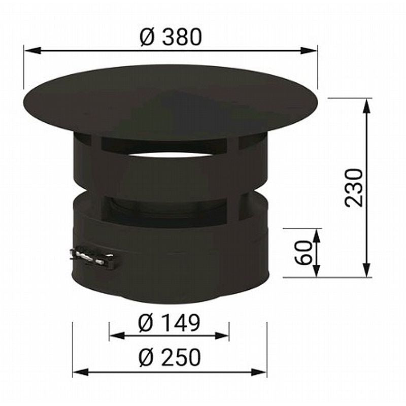 Regnhætte - Sort (Design Line) Ø150mm