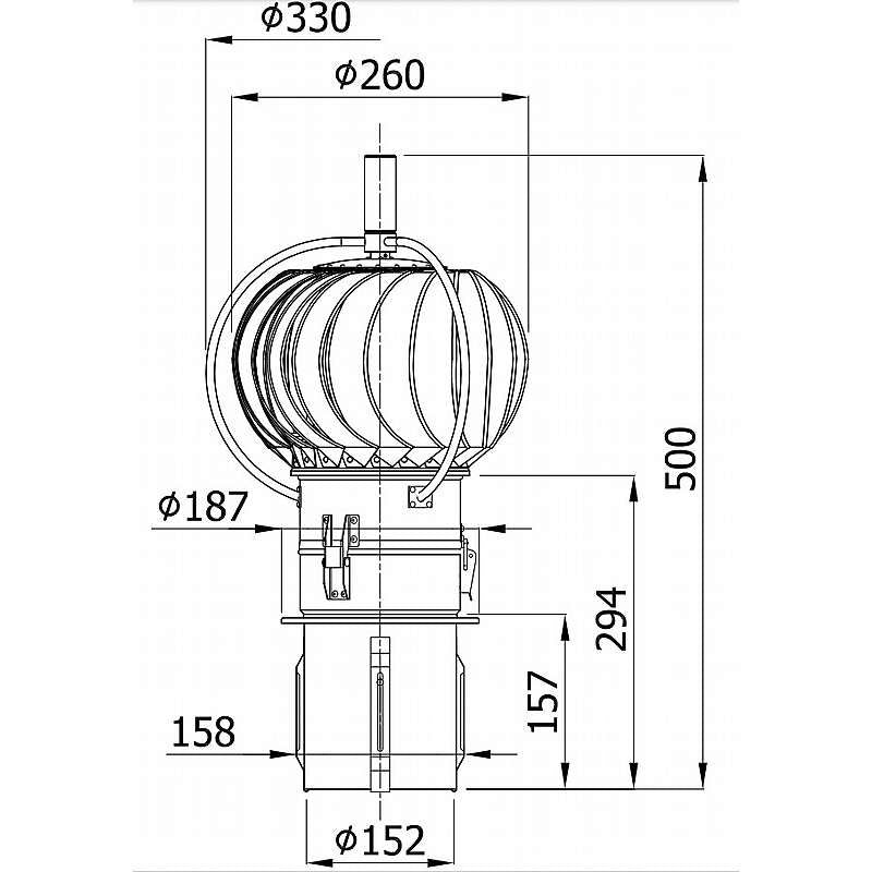 Turbowent-rotor för Ø150 mm stålskorsten med utvändiga lager