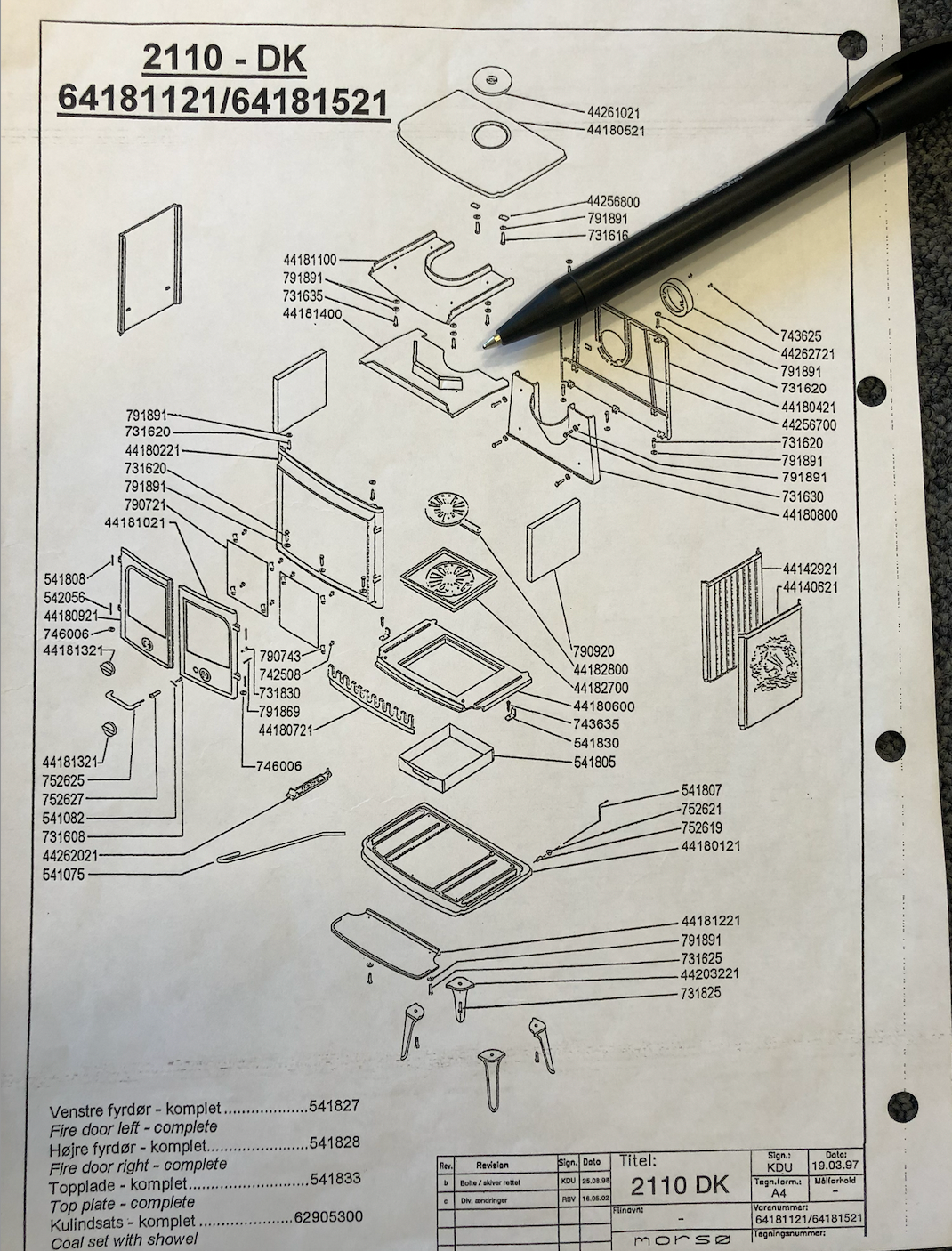 morsø 2110 brændeovn reservedele