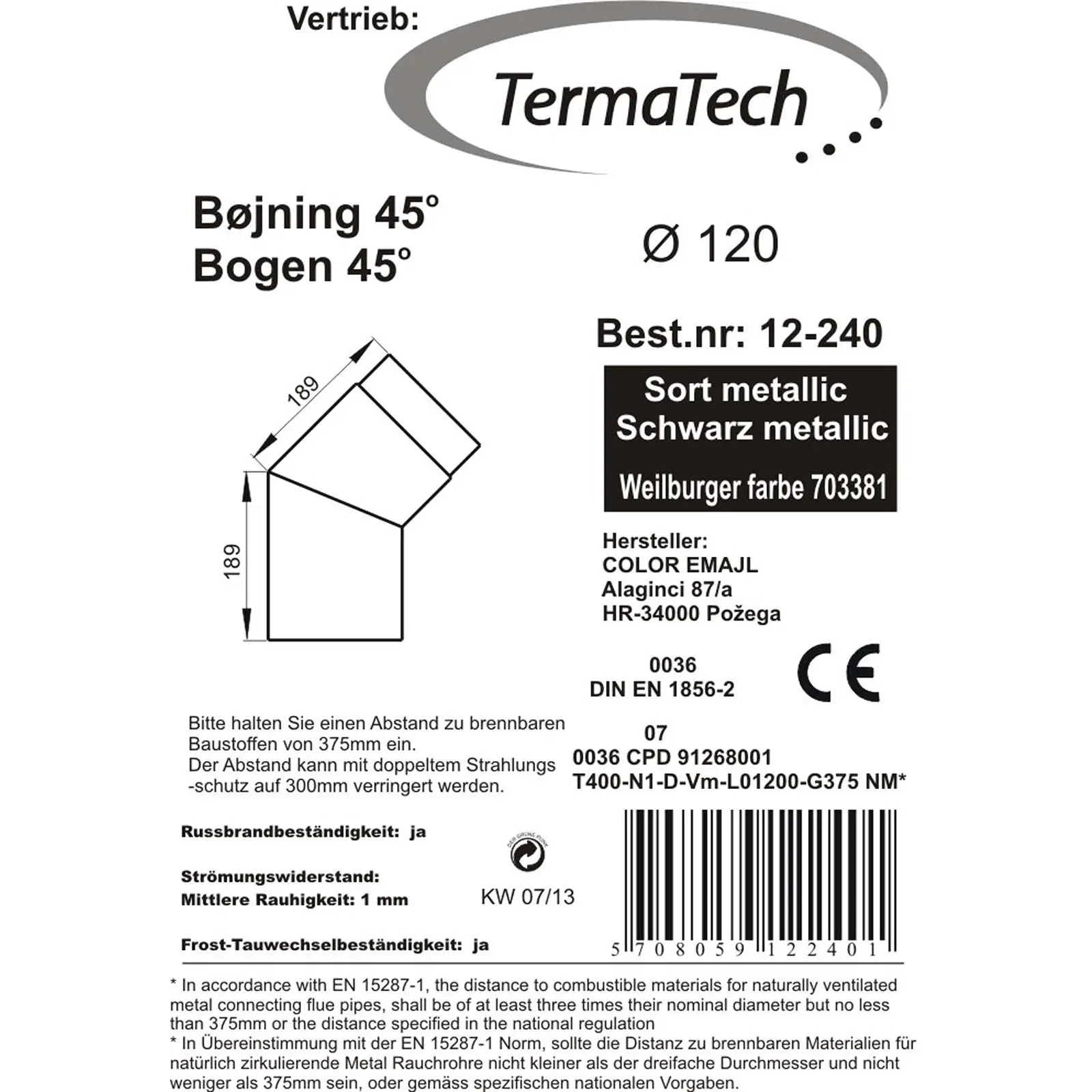 Böj 45° Ø120 mm