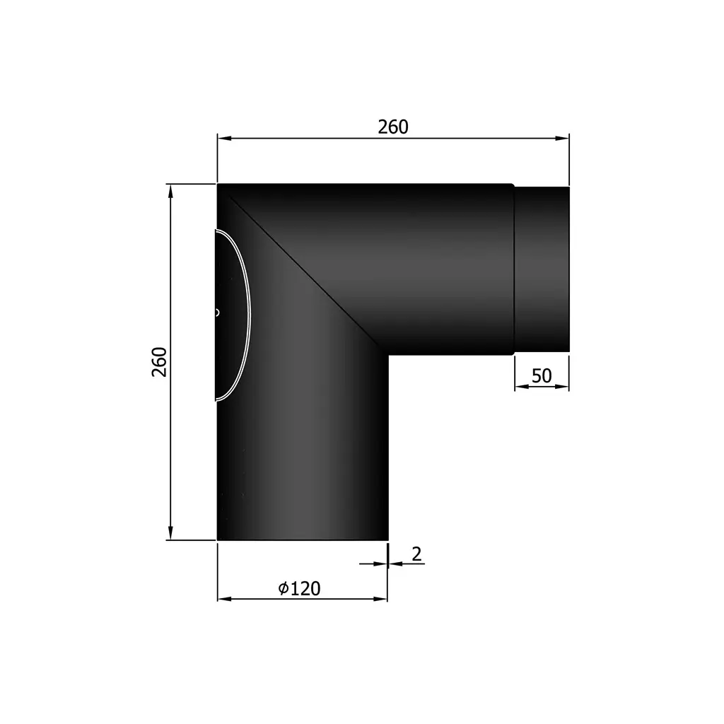 Knærør 90° m/Renselem Ø120mm i sort