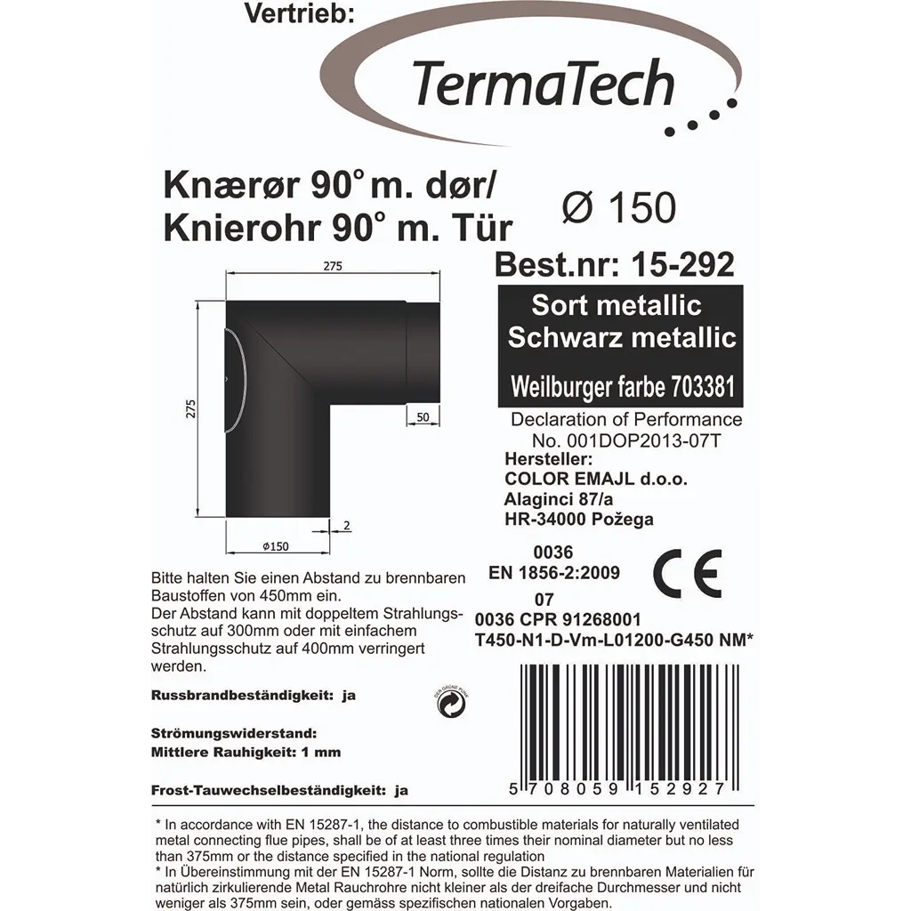 Böj med renslucka/dörr Böjrör 90° Ø150mm