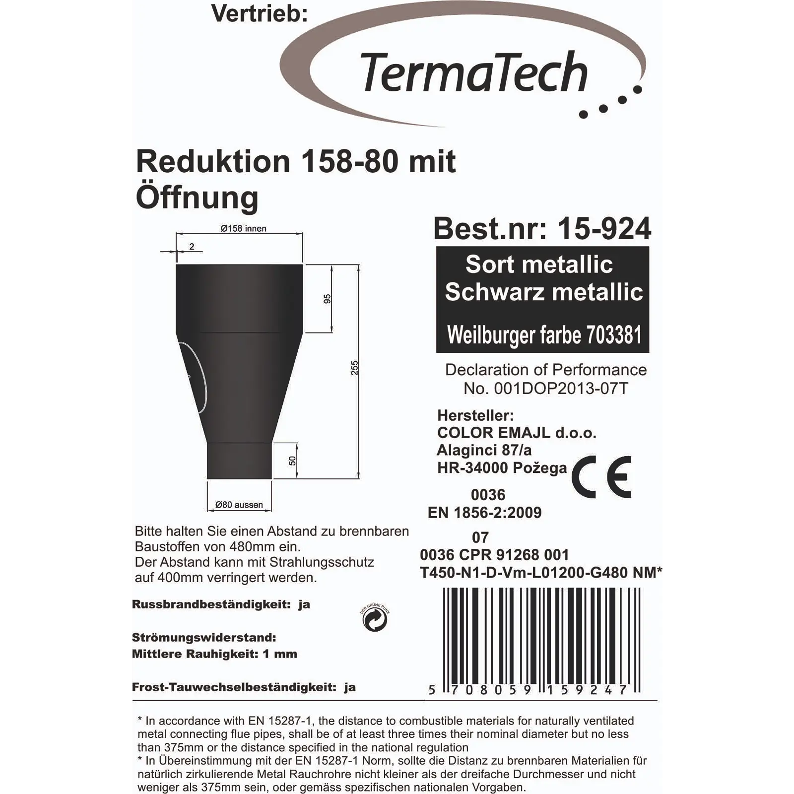 Kobling/Reduktion med dør Ø80/150