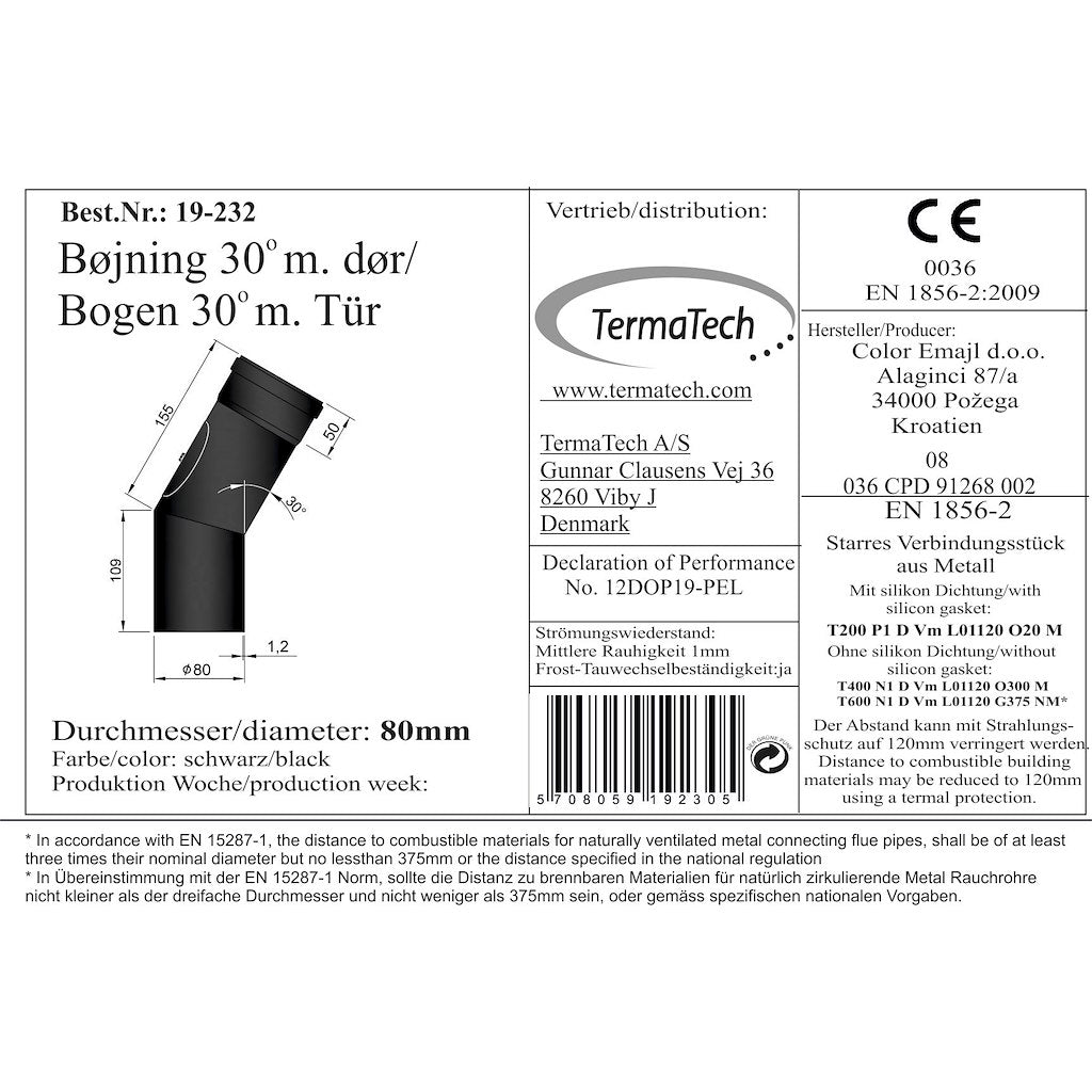 Böj 30° Ø80mm med dörr
