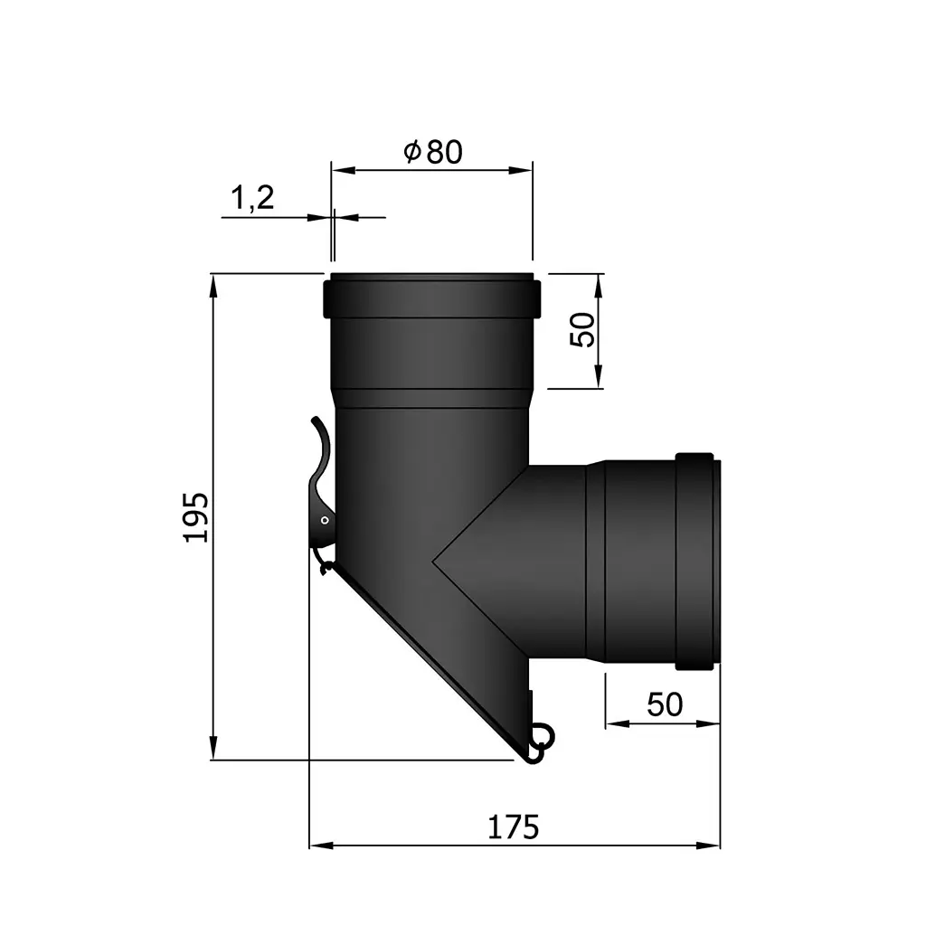 T-profil Invändig/Invändig 45° Dörr med snäpplås Ø80