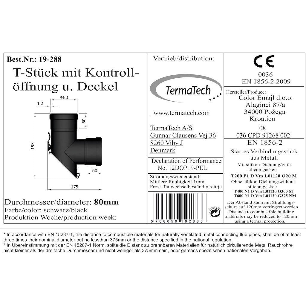 T-profil Invändig/Invändig 45° Dörr med snäpplås Ø80