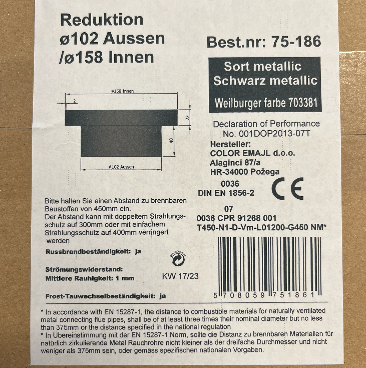 Koppling oisolerad Morsø 2B-1410-1442-2800-6800 Ø103/155