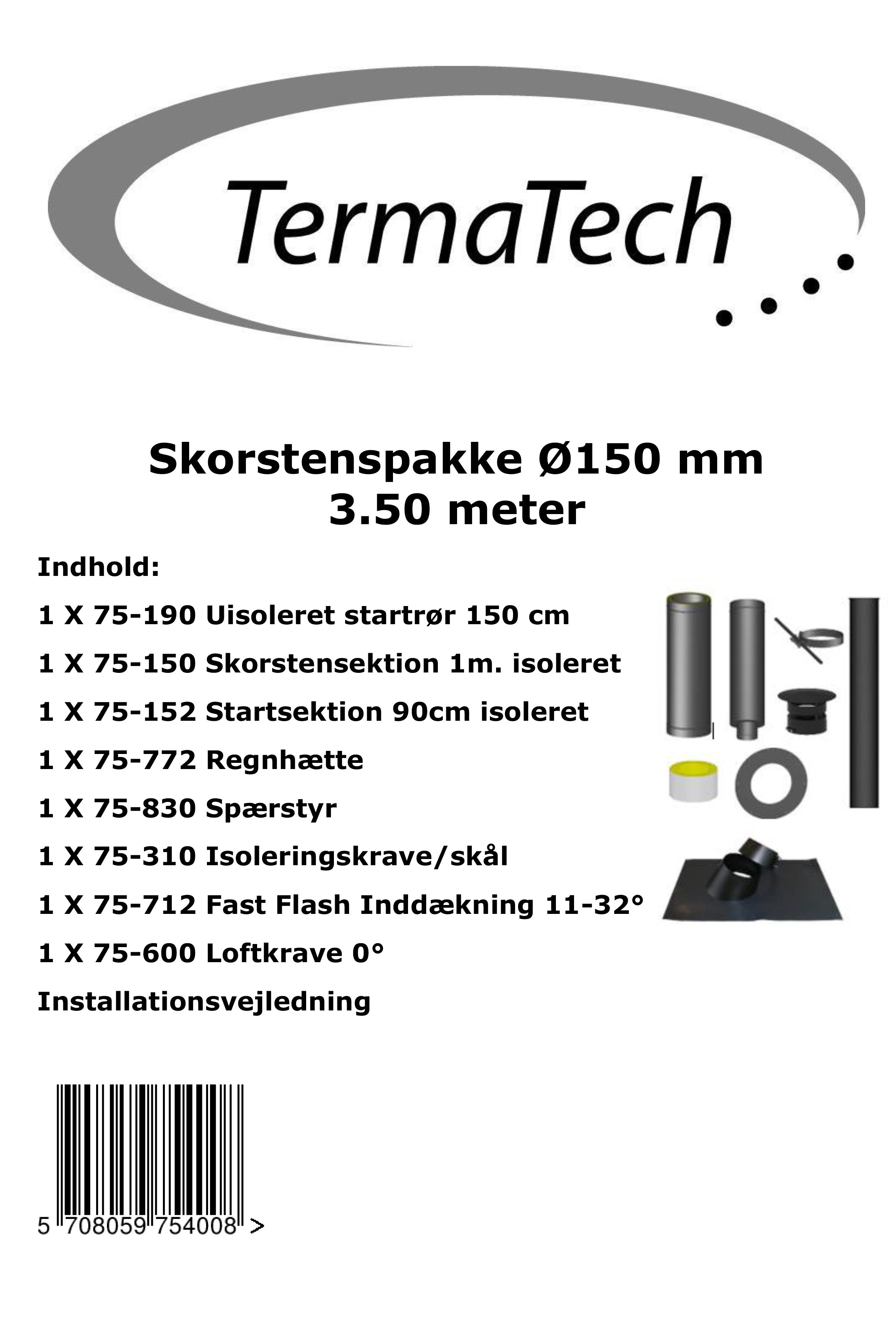 TermaTech Skorstenspaket Ø150 mm - 3,5 meter