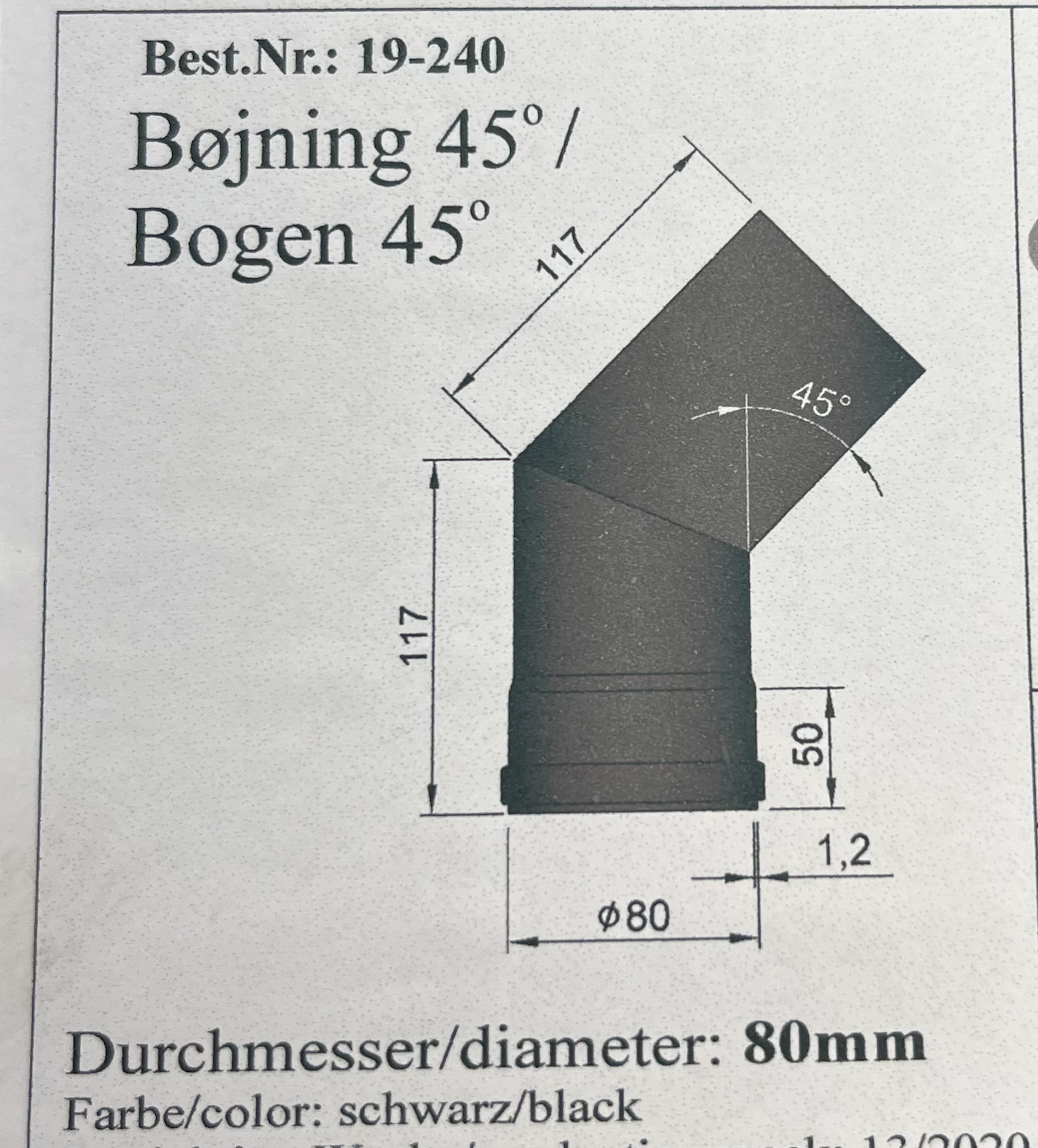 Bøjning 45 grader Ø80 mm